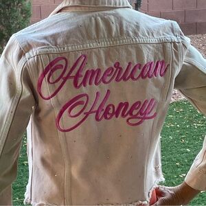 Lucky brand, custom designed light, pink denim jacket